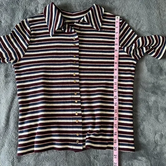 Gray burgundy navy VILA striped vintage button down tee - Picture 15 of 16